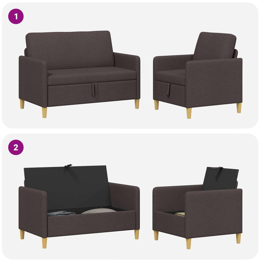 Bankenset met opbergruimte 2 pcs Donkerbruin Polyester