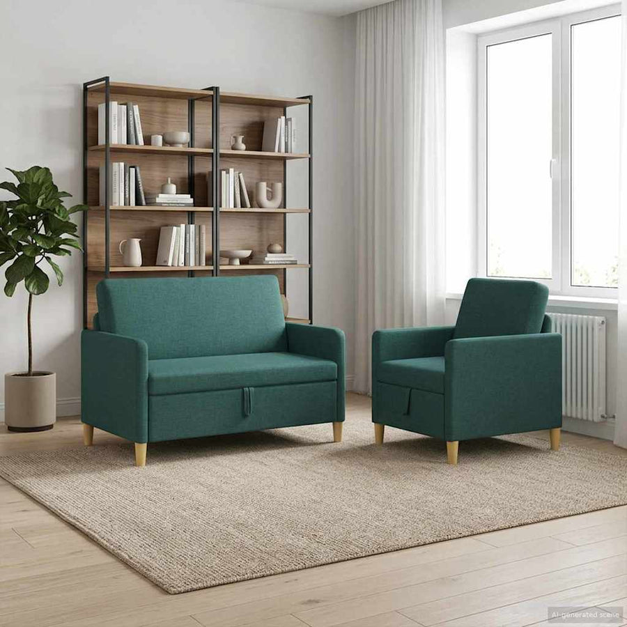 Bankenset met opbergruimte 2 pcs Donkergroen Polyester