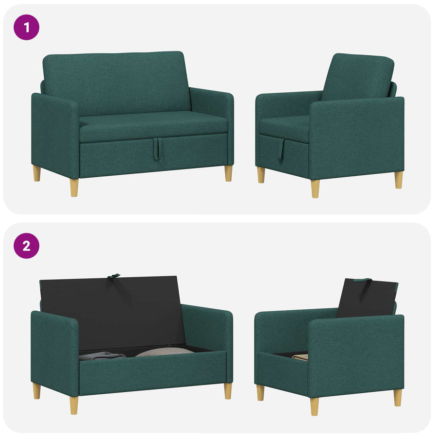 Bankenset met opbergruimte 2 pcs Donkergroen Polyester