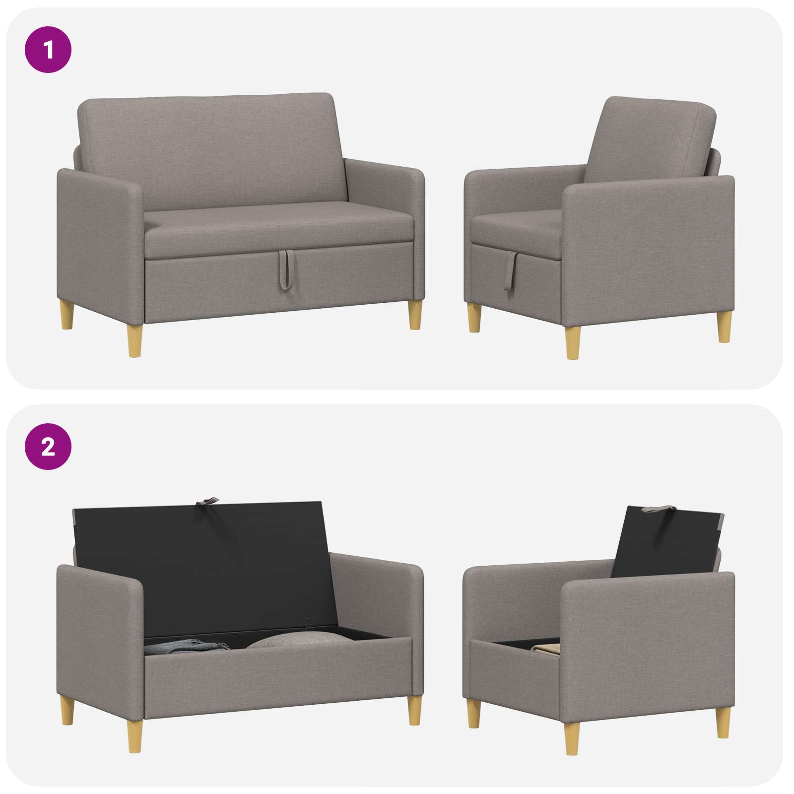 Bankenset met opbergruimte 2 pcs Taupe Polyester