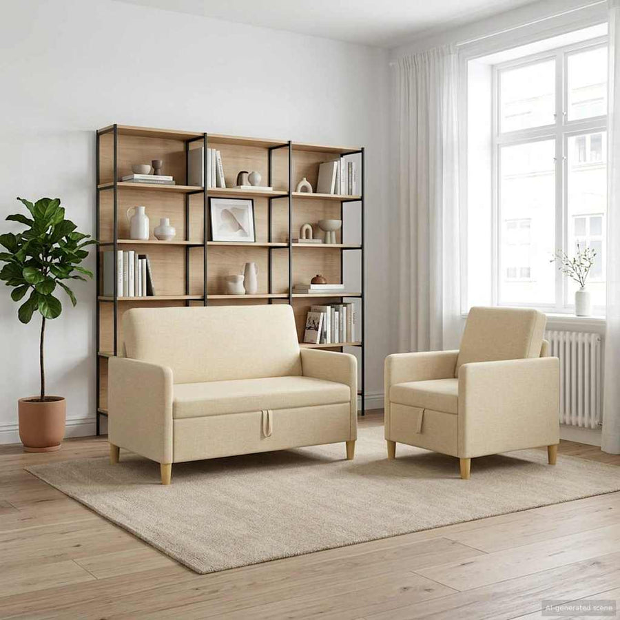 Bankenset met opbergruimte 2 pcs Crèmekleurig Polyester