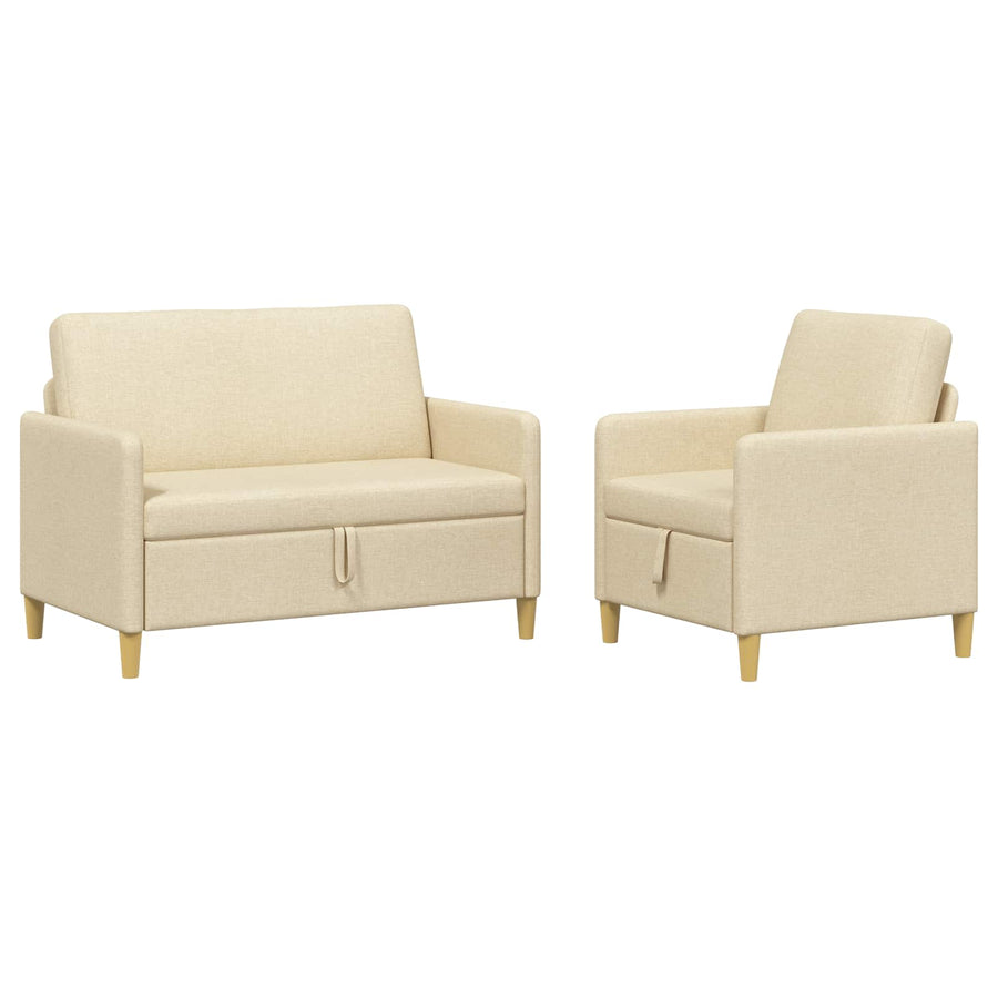 Bankenset met opbergruimte 2 pcs Crèmekleurig Polyester