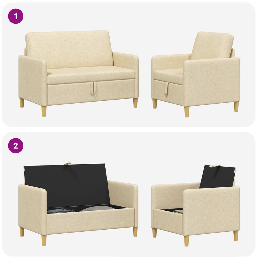 Bankenset met opbergruimte 2 pcs Crèmekleurig Polyester