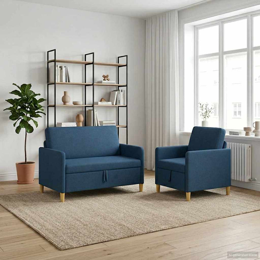 Bankenset met opbergruimte 2 pcs Blauw Polyester