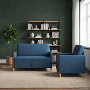 Bankenset met opbergruimte blauw polyester 2-zits en 1-zits