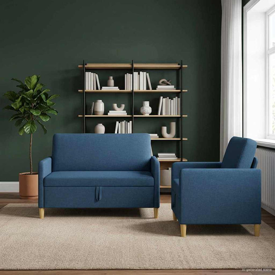 Bankenset met opbergruimte 2 pcs Blauw Polyester