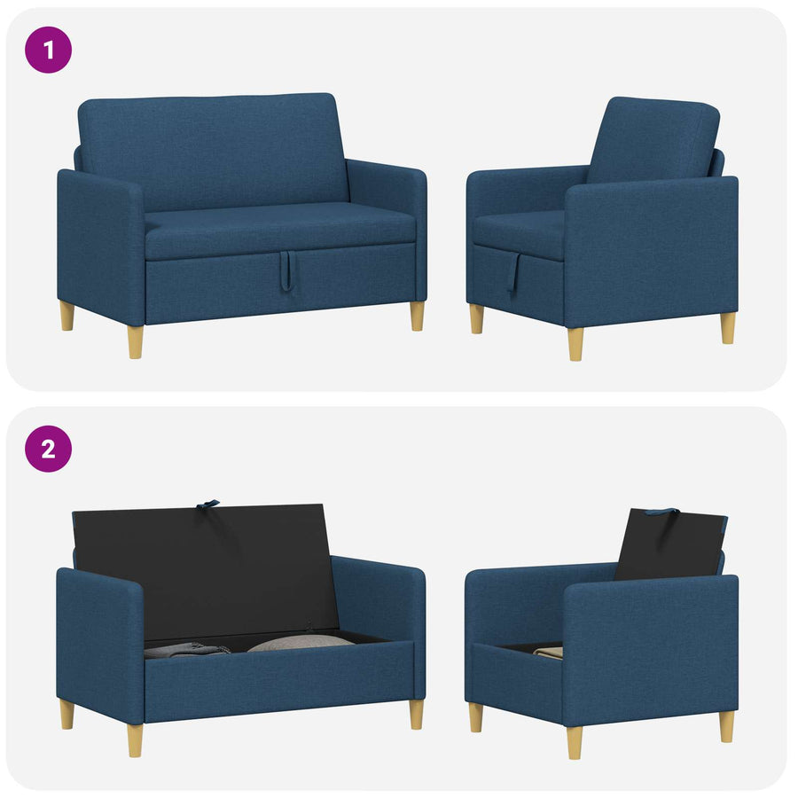 Bankenset met opbergruimte 2 pcs Blauw Polyester