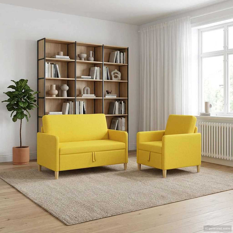 Bankenset met opbergruimte 2 pcs Lichtgeel Polyester