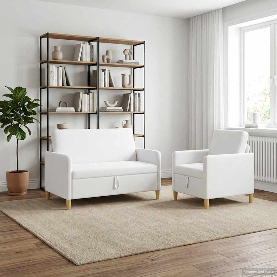 Bankenset met opbergruimte 2 pcs Wit Polyester
