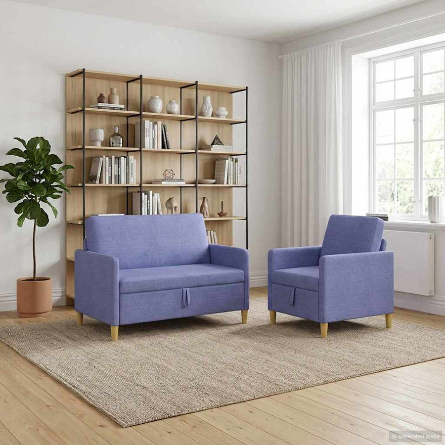 Bankenset met opbergruimte 2 pcs Jeans Blauw Polyester