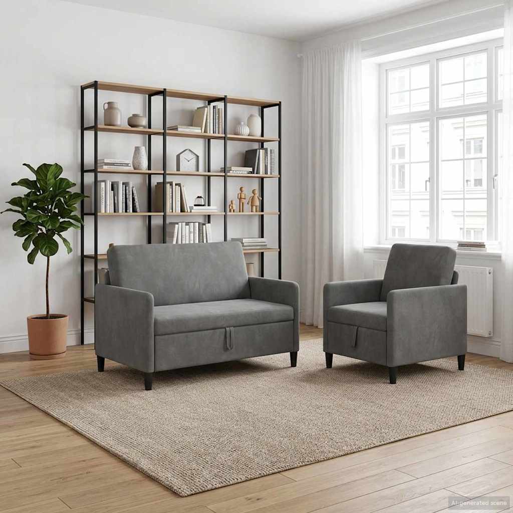 Bankenset met opbergruimte 2 st Donkergrijs Polyester