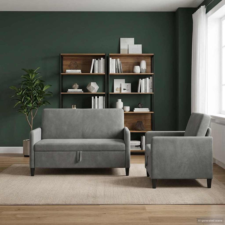 Bankenset met opbergruimte 2 st Donkergrijs Polyester