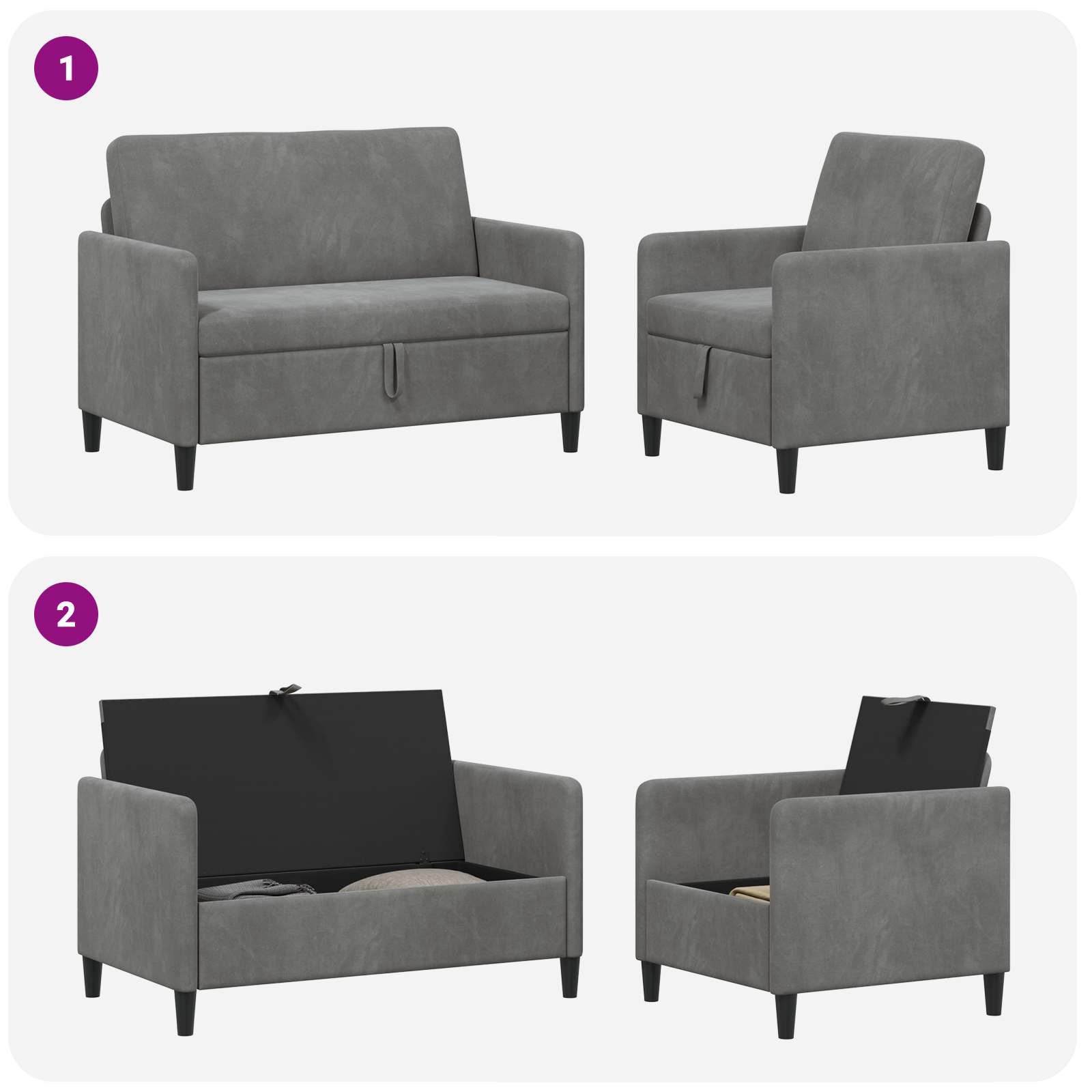 Bankenset met opbergruimte 2 st Donkergrijs Polyester