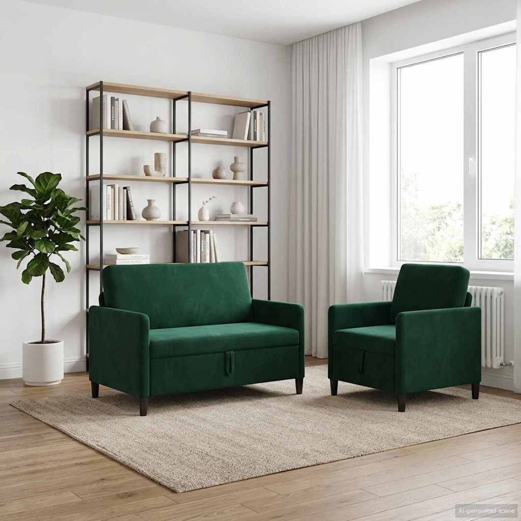 Bankenset met opbergruimte 2 st Donkergroen Polyester
