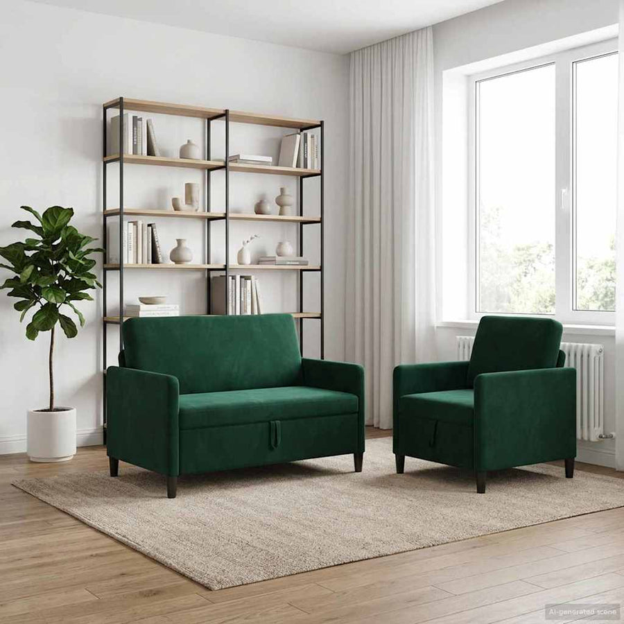 Bankenset met opbergruimte 2 st Donkergroen Polyester