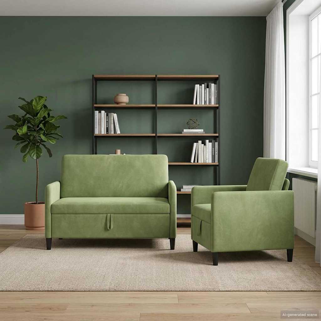 Bankenset met opbergruimte 2 st Lichtgroen Polyester