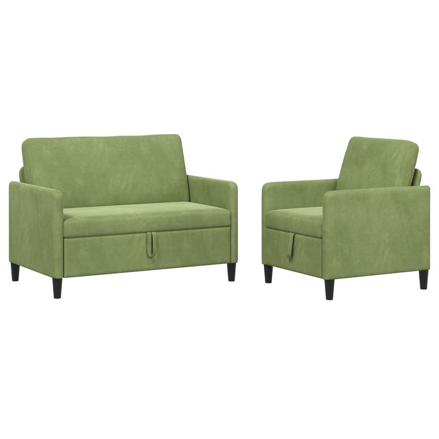Bankenset met opbergruimte 2 st Lichtgroen Polyester