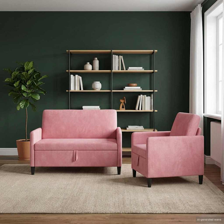 Bankenset met opbergruimte 2 st Roze Polyester