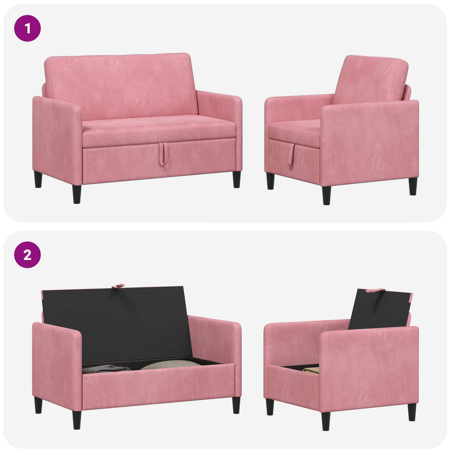 Bankenset met opbergruimte 2 st Roze Polyester