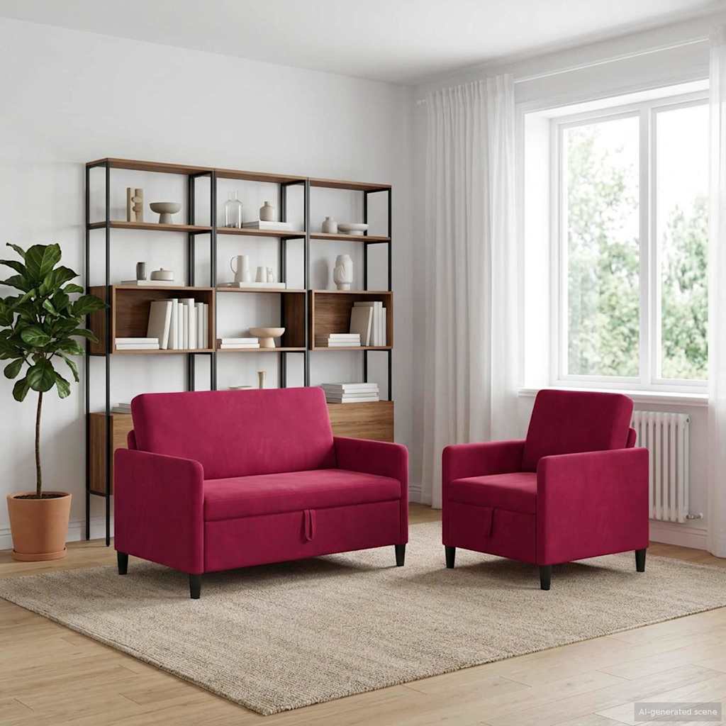 Bankenset met opbergruimte 2 st Wijnrood Polyester