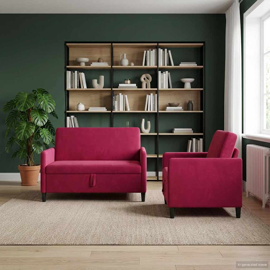 Bankenset met opbergruimte 2 st Wijnrood Polyester