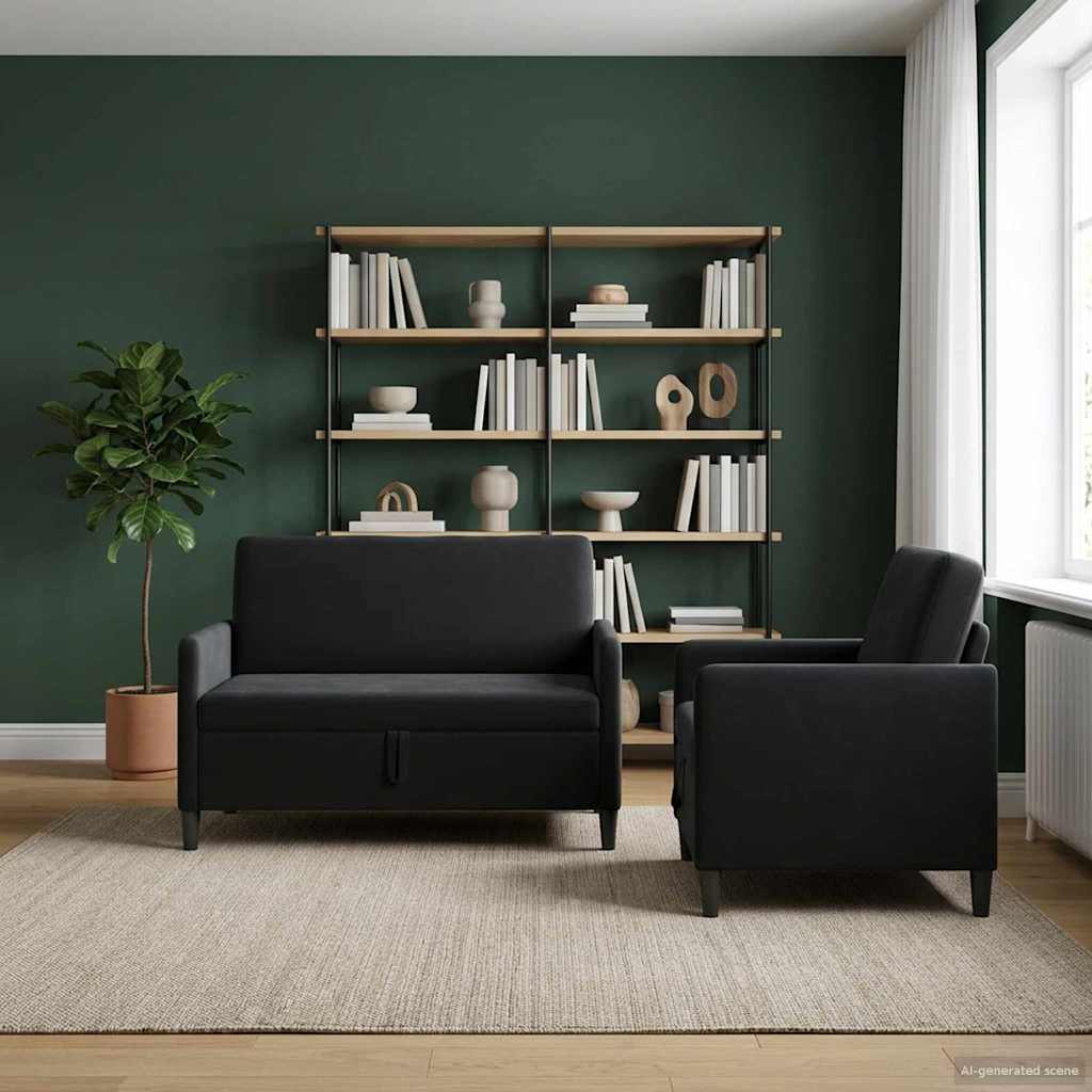 Bankenset met opbergruimte 2 st Zwart Polyester