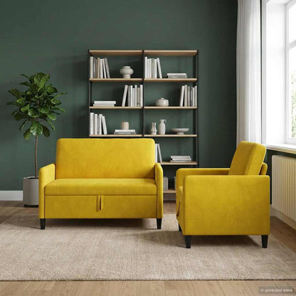 Bankenset met opbergruimte 2 st Geel Polyester