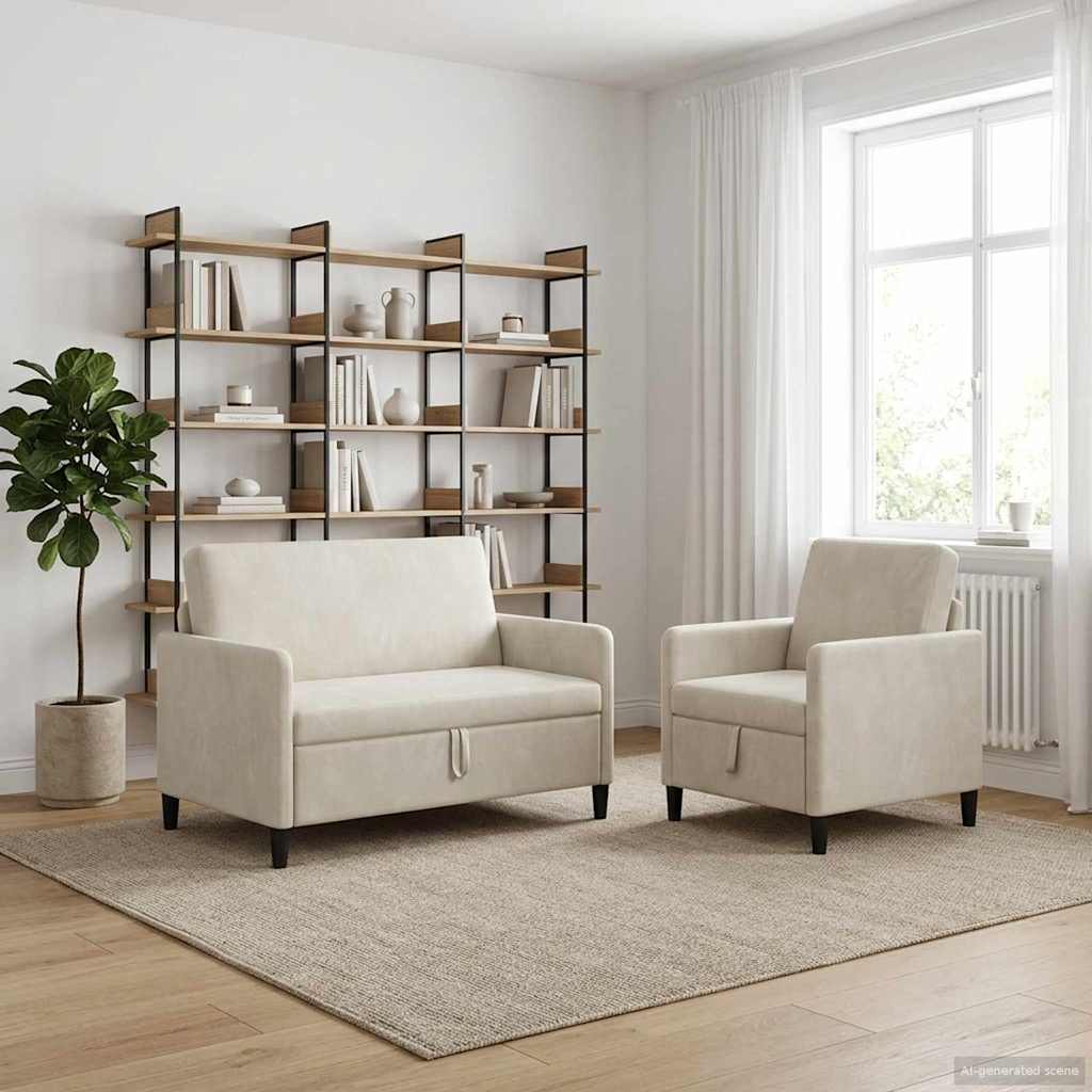 Bankenset met opbergruimte 2 st Crèmekleurig Polyester