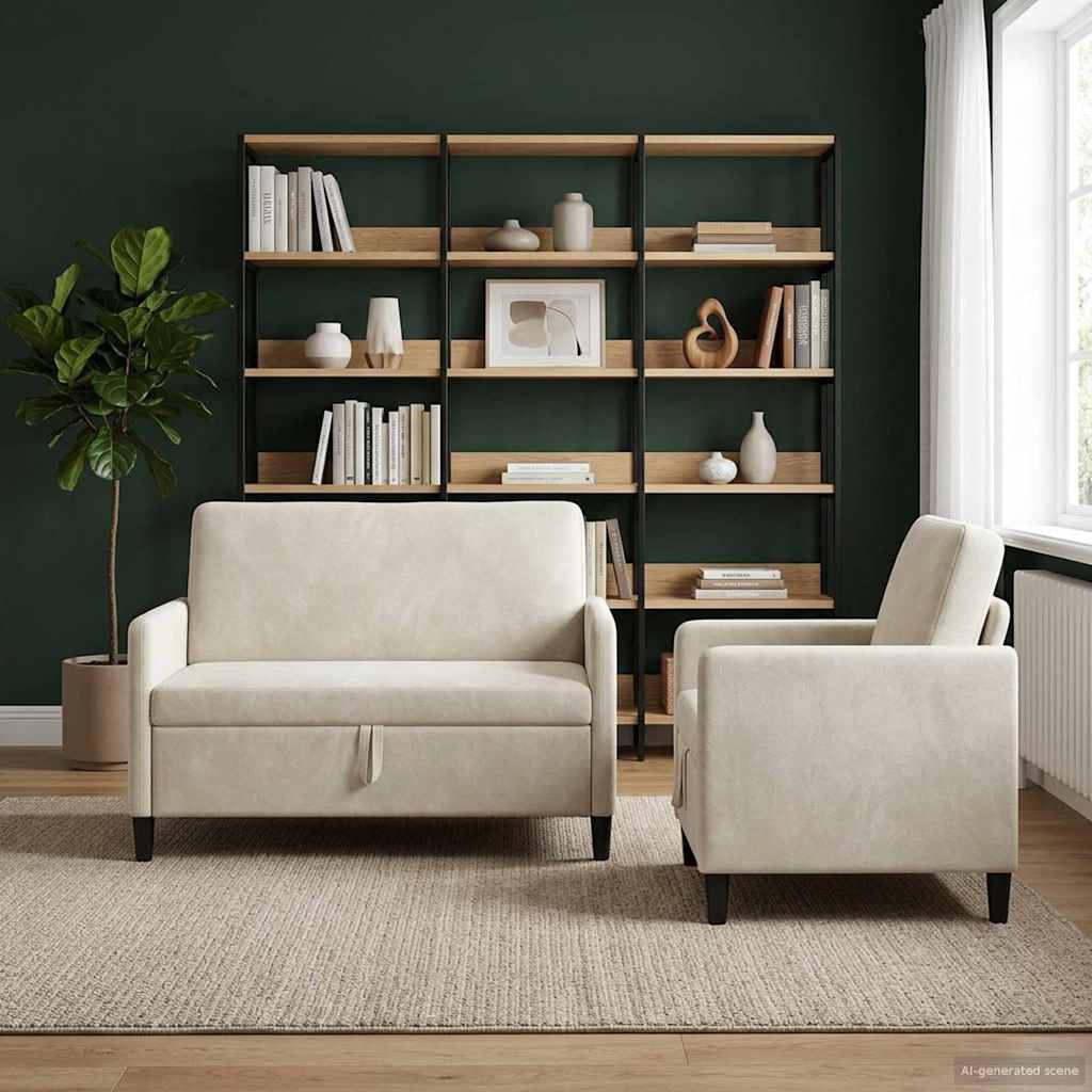 Bankenset met opbergruimte 2 st Crèmekleurig Polyester