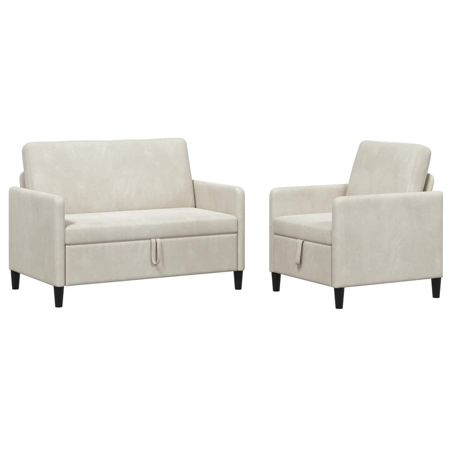 Bankenset met opbergruimte 2 st Crèmekleurig Polyester