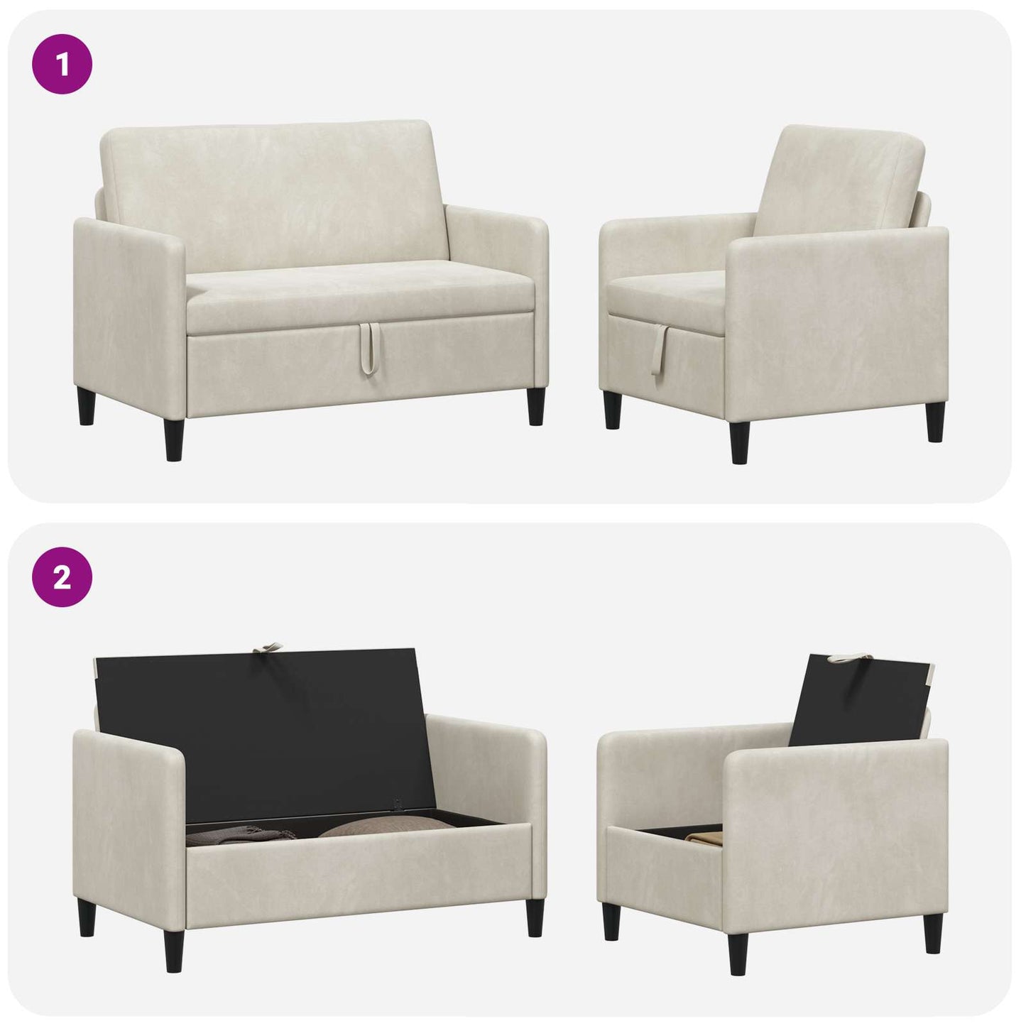 Bankenset met opbergruimte 2 st Crèmekleurig Polyester