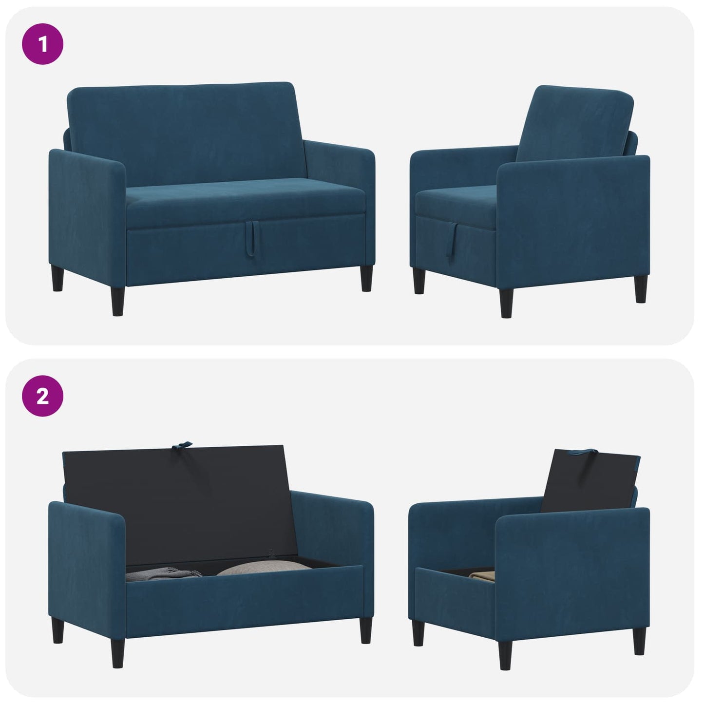 Bankenset met opbergruimte 2 st Blauw Polyester