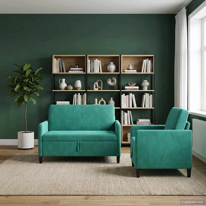 Bankenset met opbergruimte 2 st Turquoise Polyester