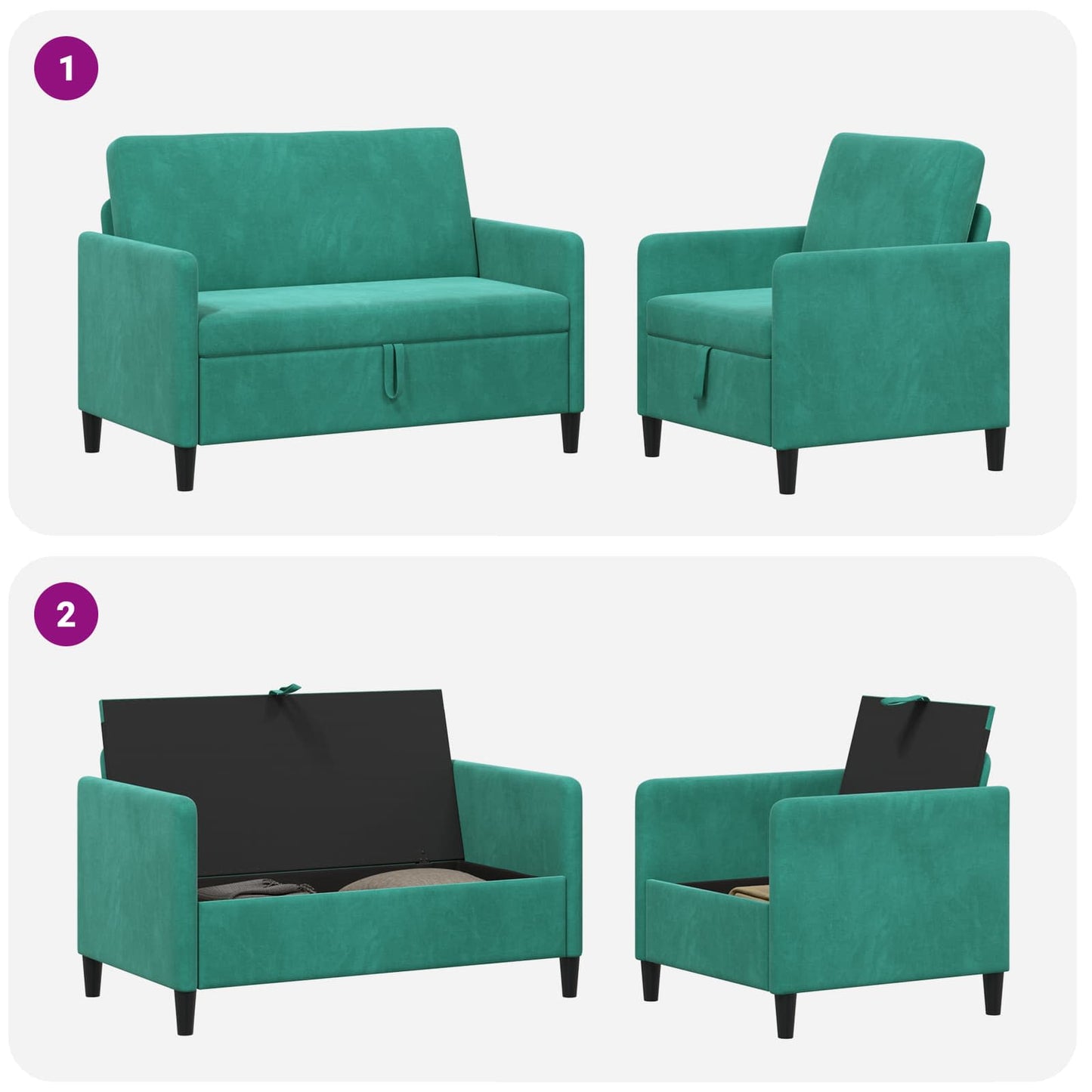 Bankenset met opbergruimte 2 st Turquoise Polyester