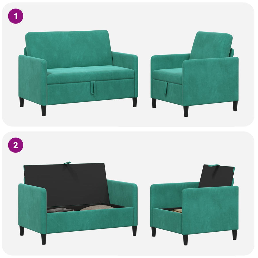 Bankenset met opbergruimte 2 st Turquoise Polyester