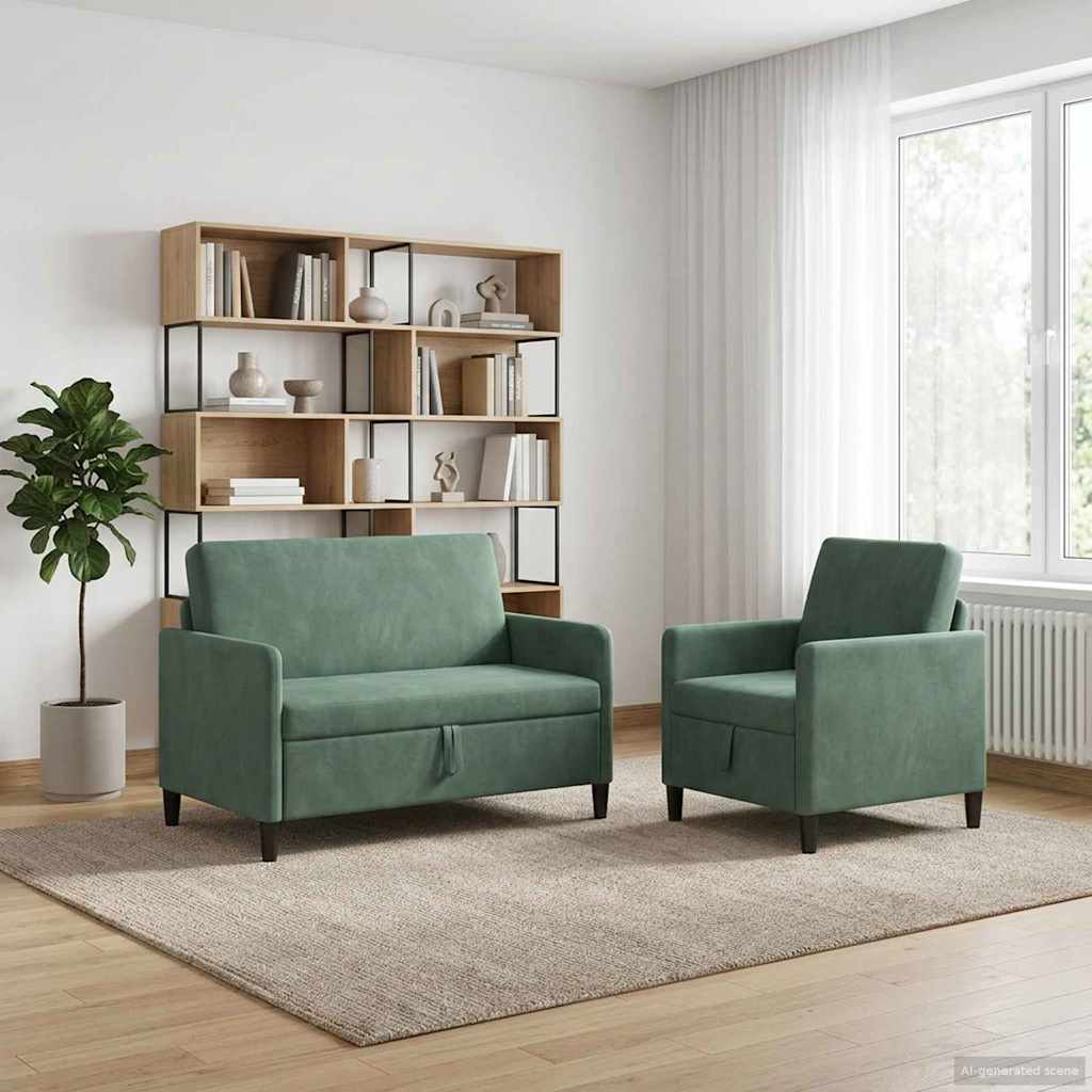 Bankenset met opbergruimte 2 st Zeegroen Polyester