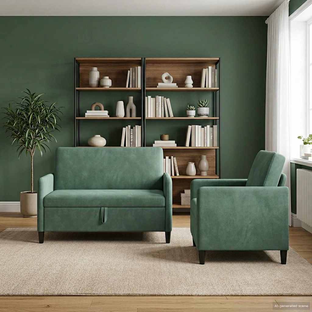 Bankenset met opbergruimte 2 st Zeegroen Polyester