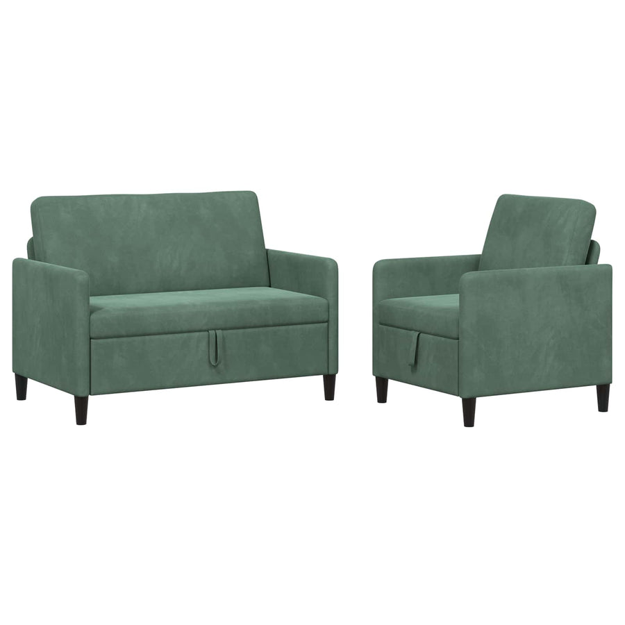 Bankenset met opbergruimte 2 st Zeegroen Polyester