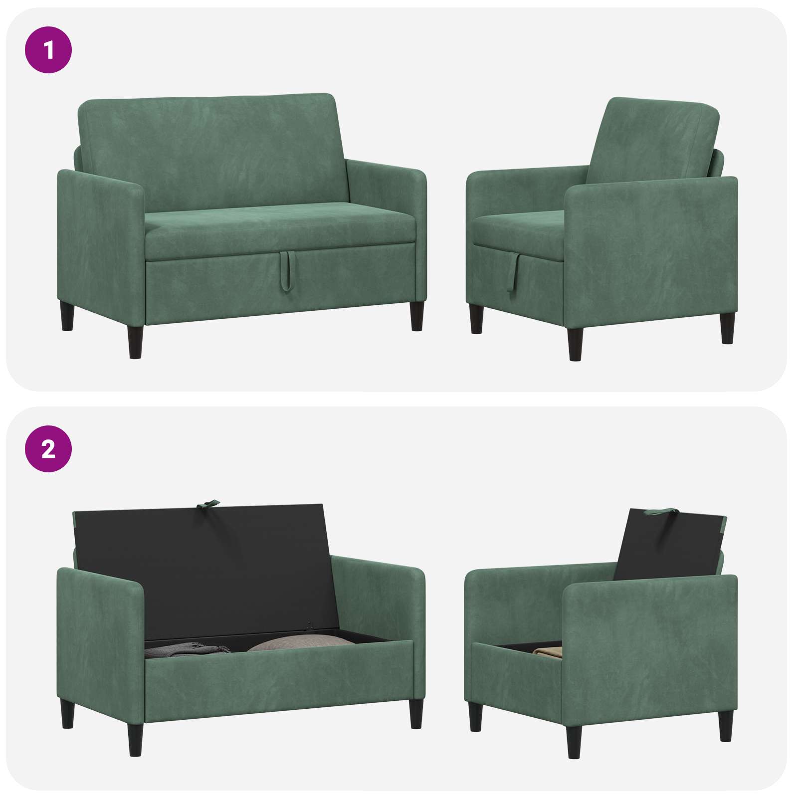 Bankenset met opbergruimte 2 st Zeegroen Polyester