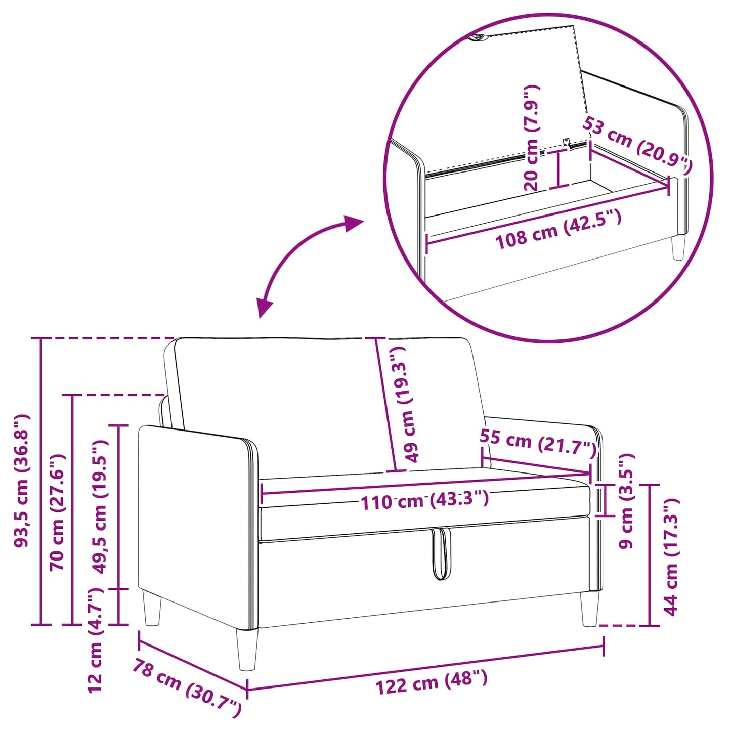Bankenset met opbergruimte 2 st Paars Polyester
