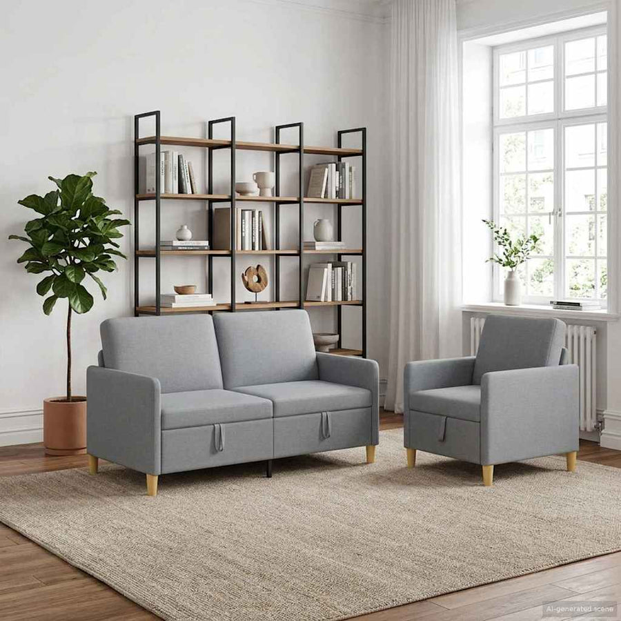 Bankenset met opbergruimte 2 pcs Lichtgrijs Polyester