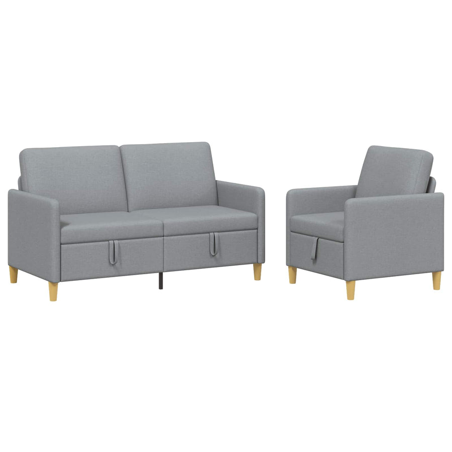 Bankenset met opbergruimte 2 pcs Lichtgrijs Polyester