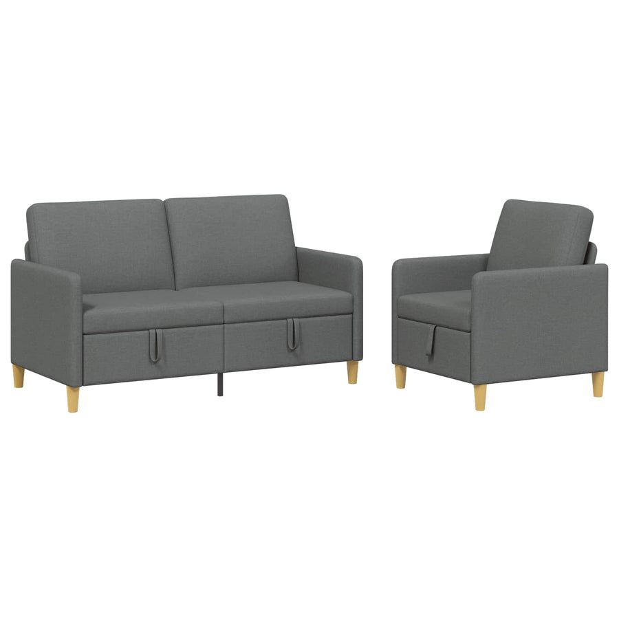Bankenset met opbergruimte 2 pcs Donkergrijs Polyester