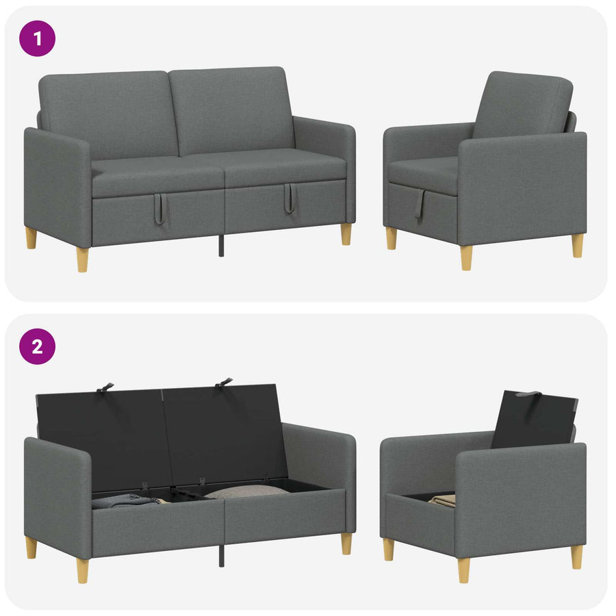 Bankenset met opbergruimte 2 pcs Donkergrijs Polyester