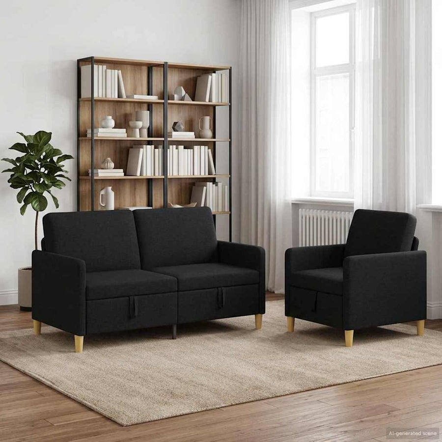 Bankenset met opbergruimte 2 pcs Zwart Polyester