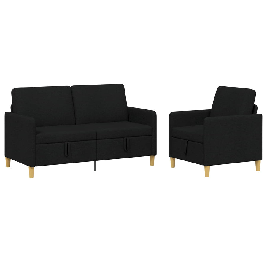 Bankenset met opbergruimte 2 pcs Zwart Polyester