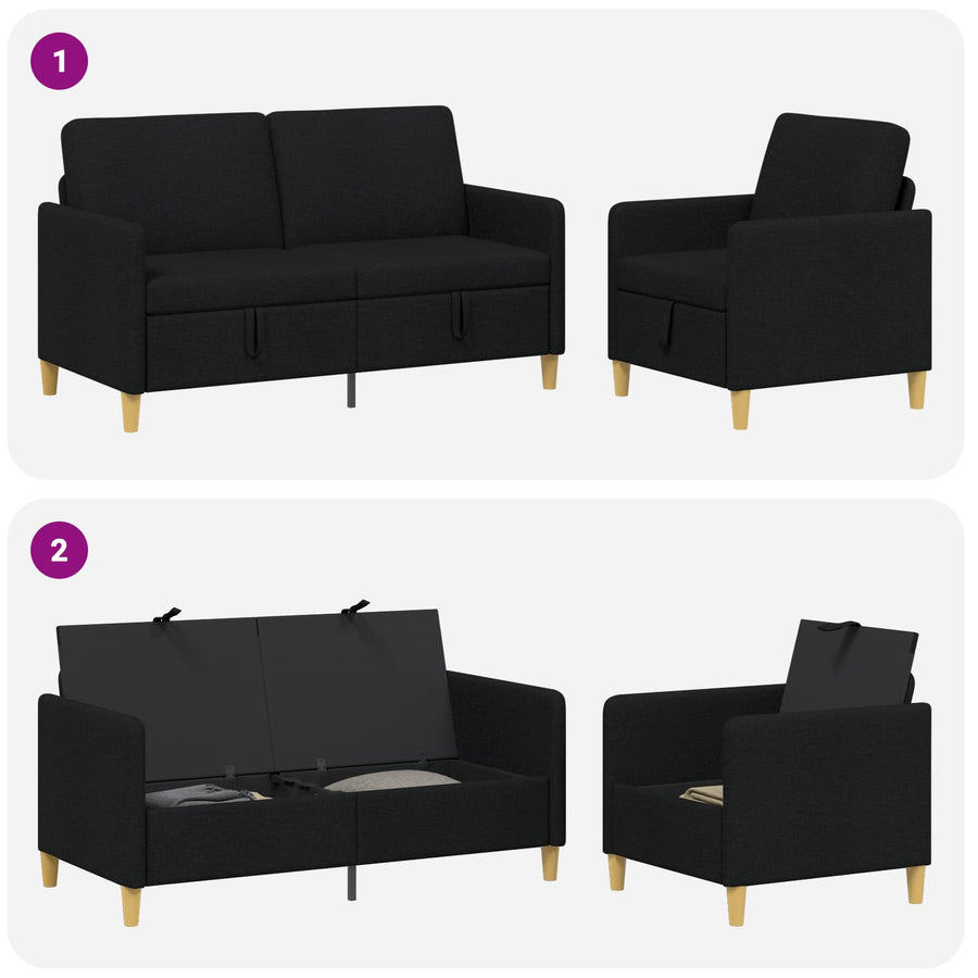 Bankenset met opbergruimte 2 pcs Zwart Polyester