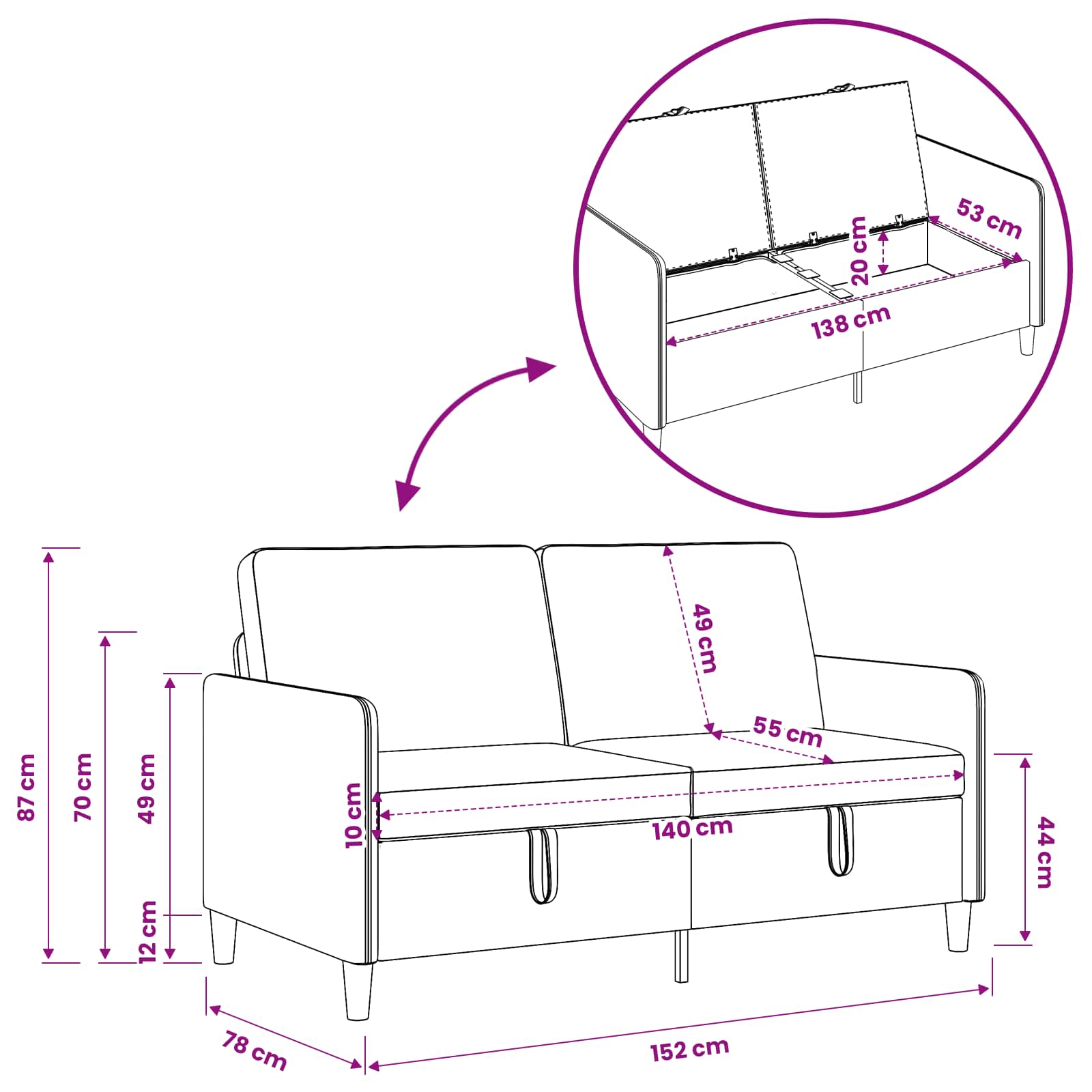 Bankenset met opbergruimte 2 pcs Zwart Polyester