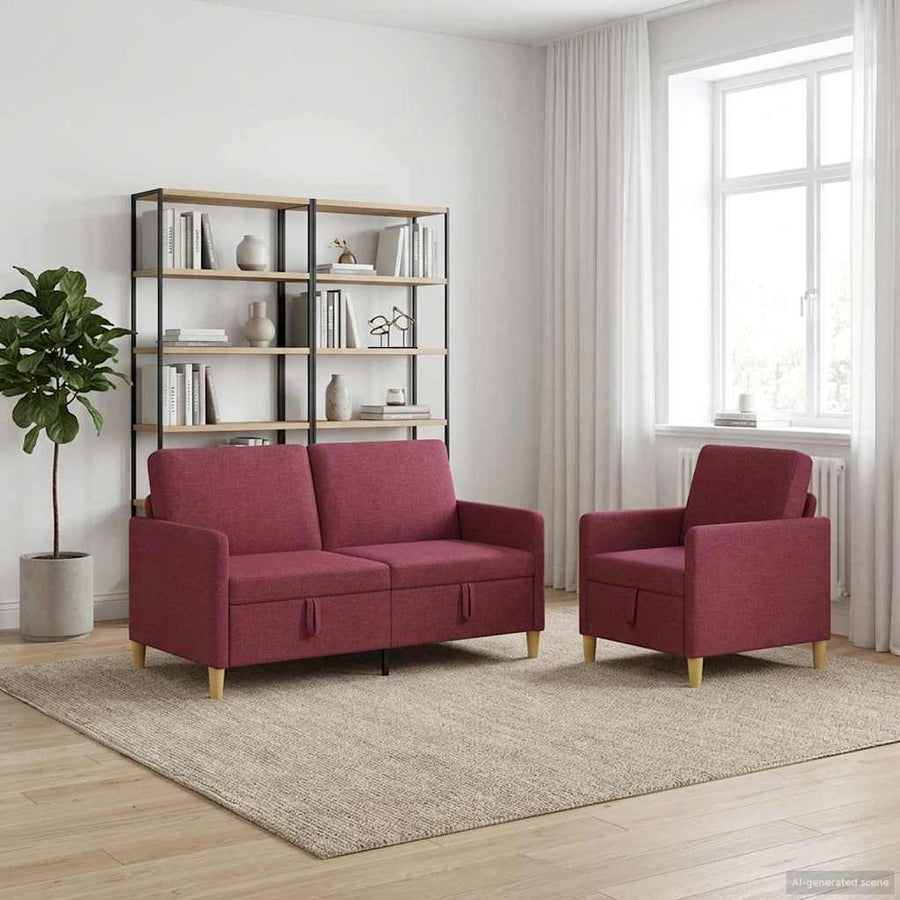 Bankenset met opbergruimte 2 pcs Wijnrood Polyester