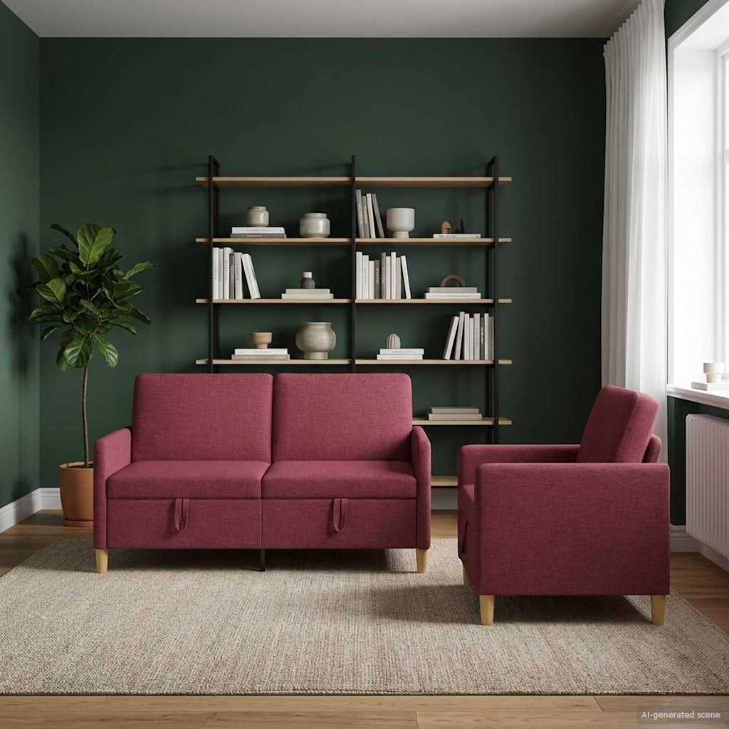 Bankenset met opbergruimte 2 pcs Wijnrood Polyester